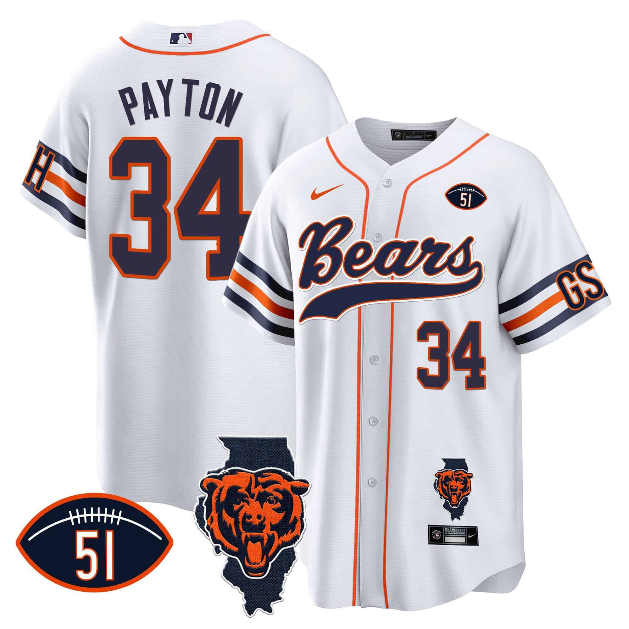 Men Chicago Bears #34 Payton White 2024 Nike Patch Baseball NFL Jersey